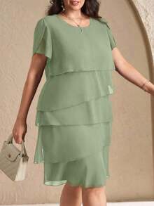 Reflora Vestido de moda con cuello redondo, mangas con volantes y estampado floral para mujer de talla grande - verde menta - Ver 4