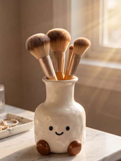 1Pc Milk White Little Feet Resin Makeup Brush Holder - Creative Cartoon Cute Desk Organizer For Vanity, Lipstick, Eyebrow Pencil & Makeup Sponge Storage, Gift For Her | Home Decor, Room Decor, Boho Decor, Desk Decor, Vanity Organizer, Cute Collectible, Unique Gift, Table Centerpiece