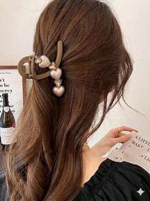 topshiny 1pc French Pearl Heart Rhinestone Hair Clip, Elegant Sweet Hair Accessory, Suitable For Women And Girls Daily Wear - Multicolor - View 5