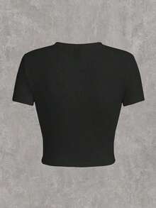 Women's Plus Size Fitted Cropped T-Shirt For Summer, Round Neck With LA Hip Hop Style Hand Gesture Print, Simple And Modern Design, Super Cool Clothing Ideal For Going Out And Showing Off A  Youthful Look XDTG - 黑色 - 查看 3