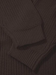 Women's Simple Ribbed Solid Color Casual Korean Textured Commuter Loose Versatile Stand Collar Zipper Half-Placket Pullover Long Sleeve Sweater, Spring/Autumn/Winter - Coffee Brown - View 9
