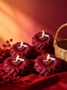 Burgundy Sunflower Scented Candle, 3D Floral Design, Soy Wax Smokeless Long-Lasting Fragrance, Romantic Valentine's Day Thanksgiving Gift, Atmosphere Decor For Bedroom, Home, Aromatherapy Desktop Ornament - Flower Candles - View 6
