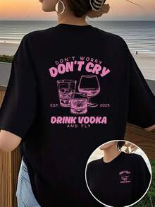 Funny Women's T-Shirt With The Slogan "Don't Call, Let's Drink!" - Casual Round Neck Short Sleeve T-Shirt With Drinks And Party Design, Blouse For Spring, Summer And Autumn For Casual And Social Outfits, Machine Washable (Don't Worry About The English/Chinese Text) - 白色 - 查看 10