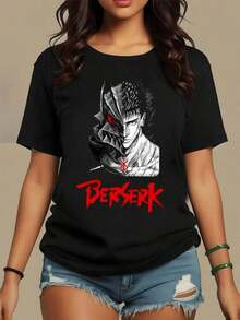 A Figure Symbolizing Inner Strength And Courage In The Face Of Adversity, With Intense Lines And A Red Contrast Representing Passion And Power. A Comfortable And Modern 100% Cotton Women's T-Shirt, Perfect For Curvy Women. - Black - View 1