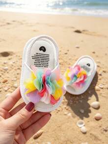 Giày sandal cho bé gái sơ sinh, kiểu dáng bèo nhún, nơ, đế mềm cao cấp, chống trượt, hở mũi, thoáng khí, thích hợp cho mùa hè, hoạt động ngoài trời, tập đi. Giày sandal cho bé gái 0-3 tháng tuổi. - trắng - Xem 14