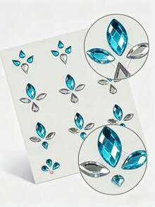 1pc Blue-Green Hanfu Style Rhinestone Forehead Sticker, Self-Adhesive, High Sparkle Cut, Suitable For Ancient Costume Photoshoot, Stage Performance And Oriental Makeup - Blue - View 6