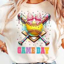 1 camiseta de SOFTBALL, camiseta para el día del juego, lazo coqueta, regalo para mamá de softbol, camiseta de jugador de softbol azul real, camiseta para maestra, camiseta femenina, 100% algodón, camisetas gráficas estampadas de gran tamaño para mujer, camiseta casual de manga corta con cuello redondo, 1 camiseta de moda, regalo de Halloween, regalo de Navidad, 180g 100% algodón, todos los diseños están impresos. Unisexo. - Negro 012 - Ver 2