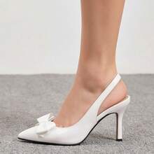 Geeyea Women's High Heels, Adorned With A Bow, Elegant Pointed-Toe Stilettos, Glossy Finish, Sweet And Sexy Style, Can Be Paired With Skirts Or Pants, Suitable For Parties, Business Occasions, Dances, Dates, And More. Shipped From Local Warehouse. - 白色升級版 - 查看 2