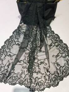 1pc Solid Color Knitted Embroidered Floral Lace Shawl/Scarf - Multicolor - View 12