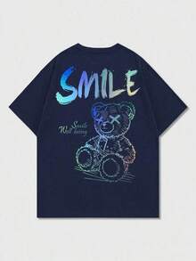 Camiseta de Manga Corta para Hombre Zrgoth, Casual, Versátil, con Estampado Simple - Azul Marino - Ver 4