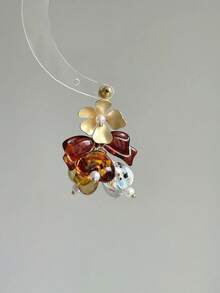 1 Pair Of Asymmetrical Floral Dangle Earrings: Boho Statement Jewelry, Warm Tones, Elegant Movement - Multicolor - View 3