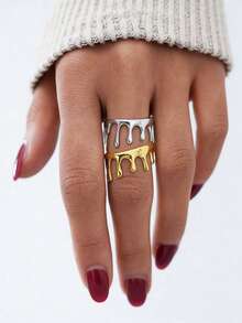 Uself 2 piezas/1 pieza Anillos de acero inoxidable para mujer, joyería apilable personalizada de moda, adecuada para uso diario, fiesta, regalo del Día de la Madre, joyería gruesa - Multicolor - Ver 4