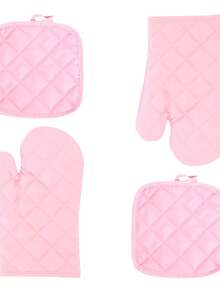 Refreshing Pink & Blue Kitchen Heat Resistant Gloves & Pot Holders Set, Thick Non-Slip Design Suitable For Oven & Microwave, Practical & Stylish Kitchen Accessories - View 11