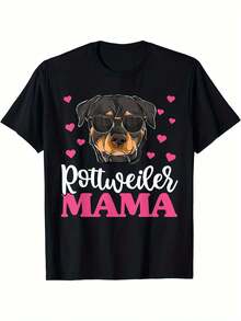 Cute Rottweiler Mom T-Shirt, Dog Mom Gift For Mother's Day, Fashionable Unisex T-Shirt For Men, Stylish Tops For Casual And Outdoor Wear - 220g Y2k T-Shirt Shirt - 黑色 - 查看 1
