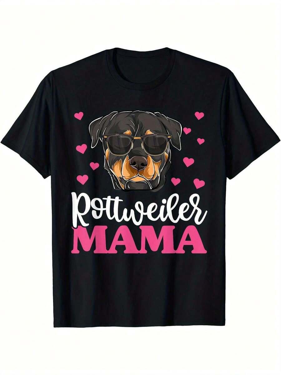 Cute Rottweiler Mom T-Shirt, Dog Mom Gift For Mother's Day, Fashionable Unisex T-Shirt For Men, Stylish Tops For Casual And Outdoor Wear - 220g Y2k T-Shirt Shirt - 黑色 - 查看 1