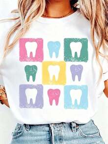 1 pieza de camisa de dentista 100% boho floral, camisa de dentista, regalo para dentista, asistente dental, regalo para higienista dental. | Regalo para Estudiantes de Odontología, Camiseta Clásica de Algodón Grueso 100% Algodón de Manga Corta, Camiseta con Estampado Gráfico, Top Casual de Manga Corta para Mujer, Ropa de Pascua para Mujer, Conjuntos de Regalo para el Día de la Madre, Ropa de la Copa Mundial, Ropa para Fiesta de Fútbol, Ropa para el Día del Partido, Camiseta Oversized Unisex de Fútbol de EE. UU., Ropa de Verano para Mujer. 180g 100% Algodón - Blanco - Ver 1