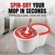 Spin Mop And Bucket With Wringer, Hands-Free Wringing 360° Swivel Head, Self-Standing Bucket With 3 Refills And Long Handle For Hardwood Floor Tile Laminate Cleaning - 白色 6 刷頭 + 地板刷 - 查看 2