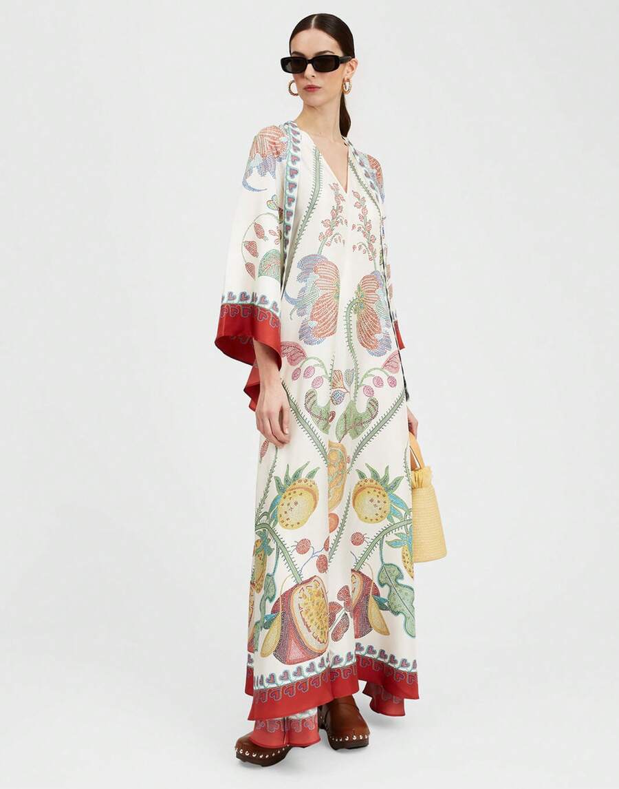 Women's New Summer Printed Three-Quarter Sleeve Stand Collar Dress - White - View 1