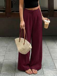 Quần ống rộng cạp cao thanh lịch Look Polly dành cho nữ, mẫu mới mùa hè. - Màu Đỏ Sâu - Xem 11