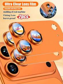 2pcs Original Metal Camera Lens Film For IPhone 17 Pro Max And 17 Pro, Made Of AR+AF High-Hardness 9H Tempered Glass, Oil-Proof, Scratch-Resistant, Fingerprint-Proof, Dust-Proof, Full Coverage, Bubble-Free And Dust-Free Installation, Providing All-Round Protection For Smartphone Camera. Multiple Colors Available, Fashionable Design, Durable Protective Case Suitable For Smartphone Users And Photography Enthusiasts, Suitable As Birthday, Family And Friend Gifts - Orange-2Pcs - View 1