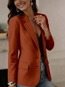 Women's Regular Fit Pink Blazer Jacket, With Collar And Long Sleeves, Lightweight For Work Or Casual Wear - Burnt Orange - View 5