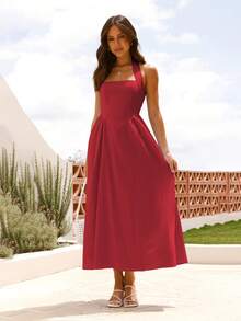 Women Maxi Dresses - Red - View 2