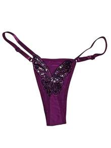 CALCINHA BORBOLETA KIT 2 FIO DENTAL MICROFIBRA LINGERIE TANGA SEXY SENSUAL REGULAVEL G STRING - Preto e Roxo - Visão 4