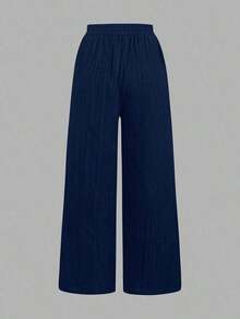 Set de 3 pantalones rectos sueltos de cintura alta con cordón y bolsillos, de unicolor y versátiles, adecuados para primavera/verano - Multicolor 3 - Ver 7