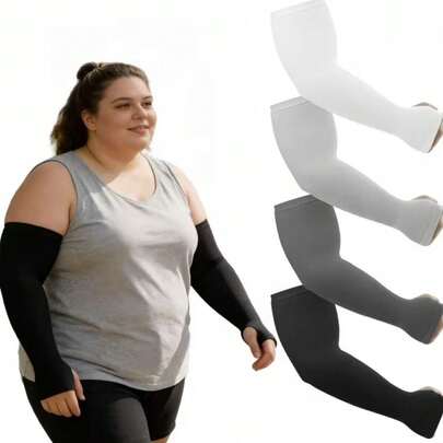 2 Pairs Plus Size Summer Cooling Compression Arm Sleeves, High Elasticity Unisex Design, Suitable For Outdoor Activities, Commuting, Covering Tattoos