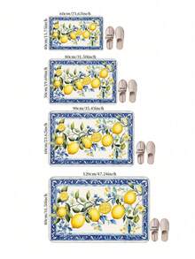 1PC Fresh Lemon Garden Blue & Yellow Decorative Floral Pattern Romantic Garden Theme Bathroom Decor, Playful Bathroom Style Fresh Lemon Garden Blue & Yellow Decoration, Door Mat, Bathroom Rug, Modern Fashion Home Decor Carpet, Bathtub Side Rug, Perfect For Entryway, Kitchen Porch, Living Room Carpet, Door Mat, Small Rug, Welcome Mat - Multicolor - View 8