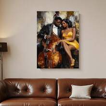 Enmarcado Póster de lienzo con marco de  para pareja elegante en 2D, 1 pieza, , pintura romántica con temática musical para el Día de la Madre, regalo de San Valentín, decoración del hogar para interiores y exteriores (estilo moderno/clásico/art déco), decoración africana para el hogar, acento artístico para la habitación. - Enmarcado - Ver 6