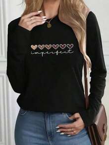 Bestselling, Versatile, And Figure-Flattering Pure Cotton Short-Sleeve T-Shirt. A Great Style, Newly Launched In 2026. A Loose-Fitting Plus-Size Top With A Unique Summer Design. This 100% Pure Cotton, Thick, Black And White T-Shirt Features A  Graphic And Letter Print. A Unisex Short-Sleeve Style. A New Arrival For Spring, Summer, And Fall. Breathable And Comfortable, With A Simple And Versatile Streetwear Style, Perfect For Matching Couple Outfits. - 黑色 - 查看 7