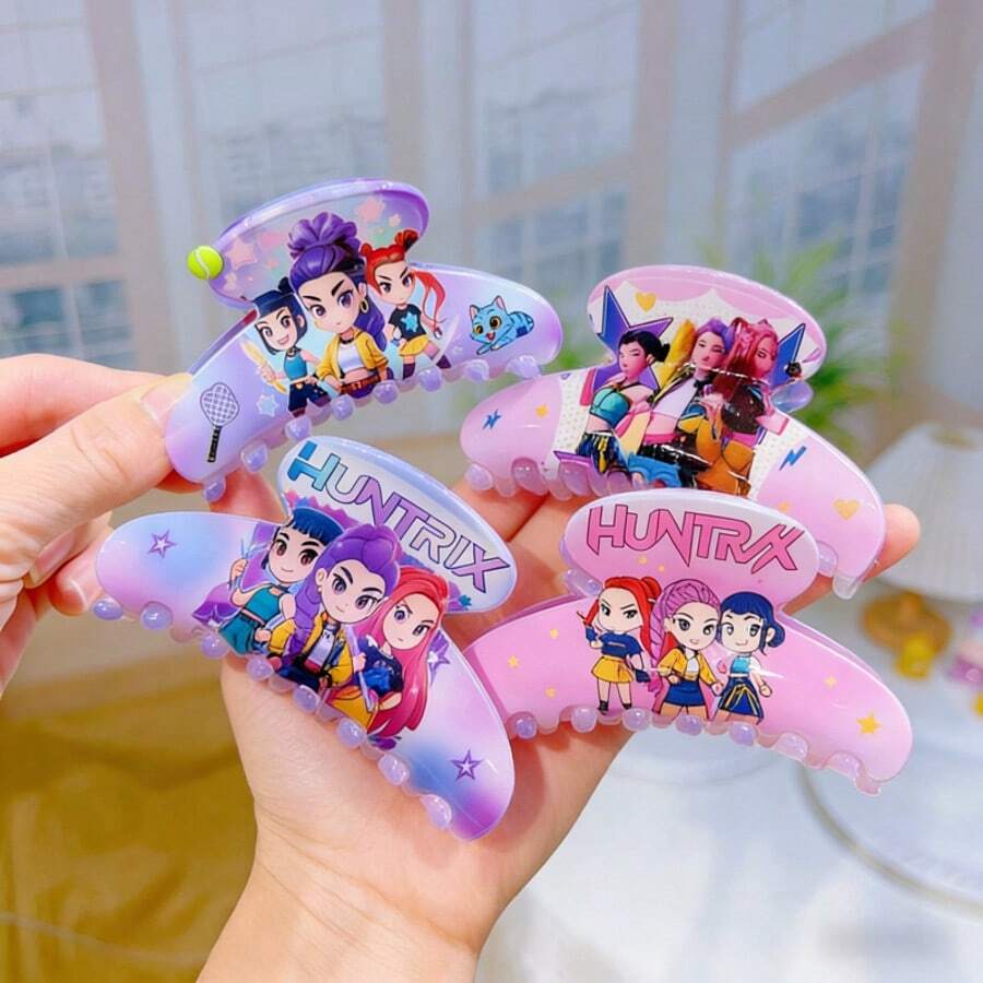 1个K-Pop新款可爱塑料发夹,时尚女孩发饰,适合K-Pop粉丝,节日和生日礼物(款式随机) - 彩色 - 查看 1