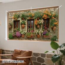 1pc 2D Floral Window Curtain & Garage Door Banner, Decorative Fence, Easy Installation, Polyester Material, Suitable For Wedding, Backyard, Garden Party, Patio Decor, Comes With Fixing Ropes, Applicable For Christmas And Halloween Decoration, 2D Flat - 20 - View 5