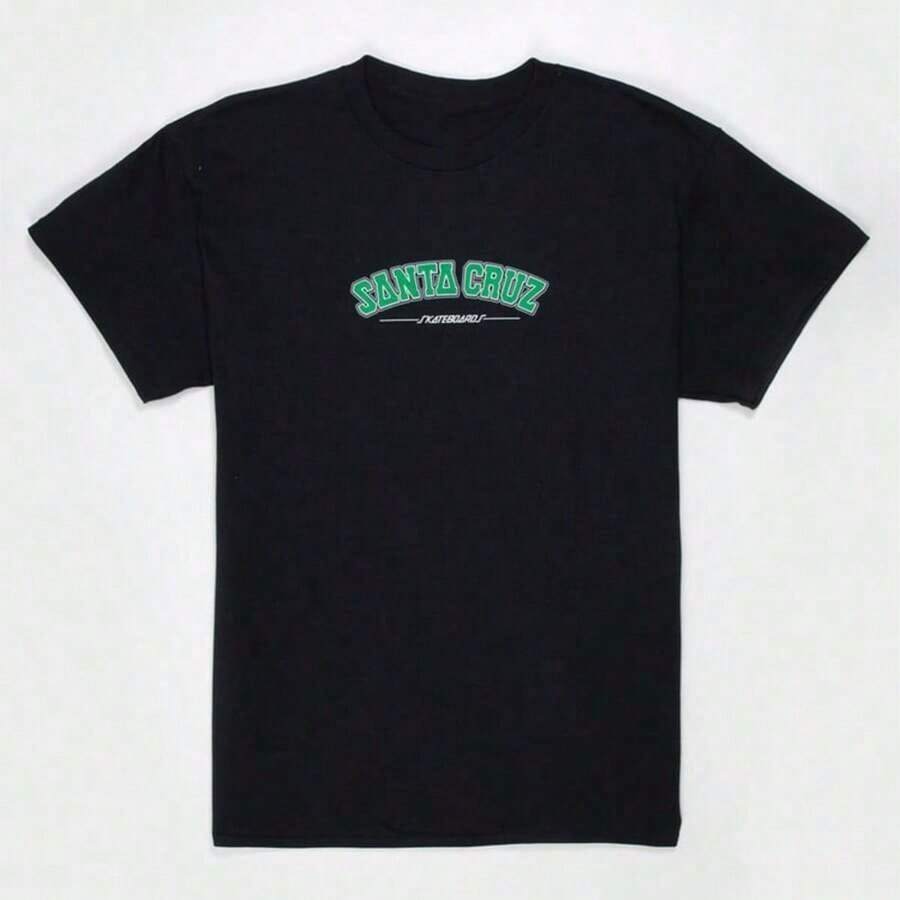 Short-Sleeved T-Shirt With Brand Print, Modern And Urban Style, Casual And Sporty, High Quality, Suitable For A Vintage Urban Style, Unisex, Loose Fit, Cotton, With Round Neck. - 黑色 3 - 查看 1
