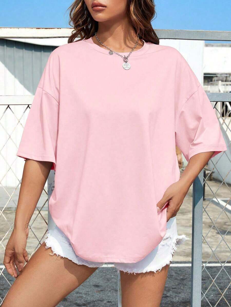 Oversized Off-Shoulder T-Shirt, Unisex - 淺粉色 - 查看 1