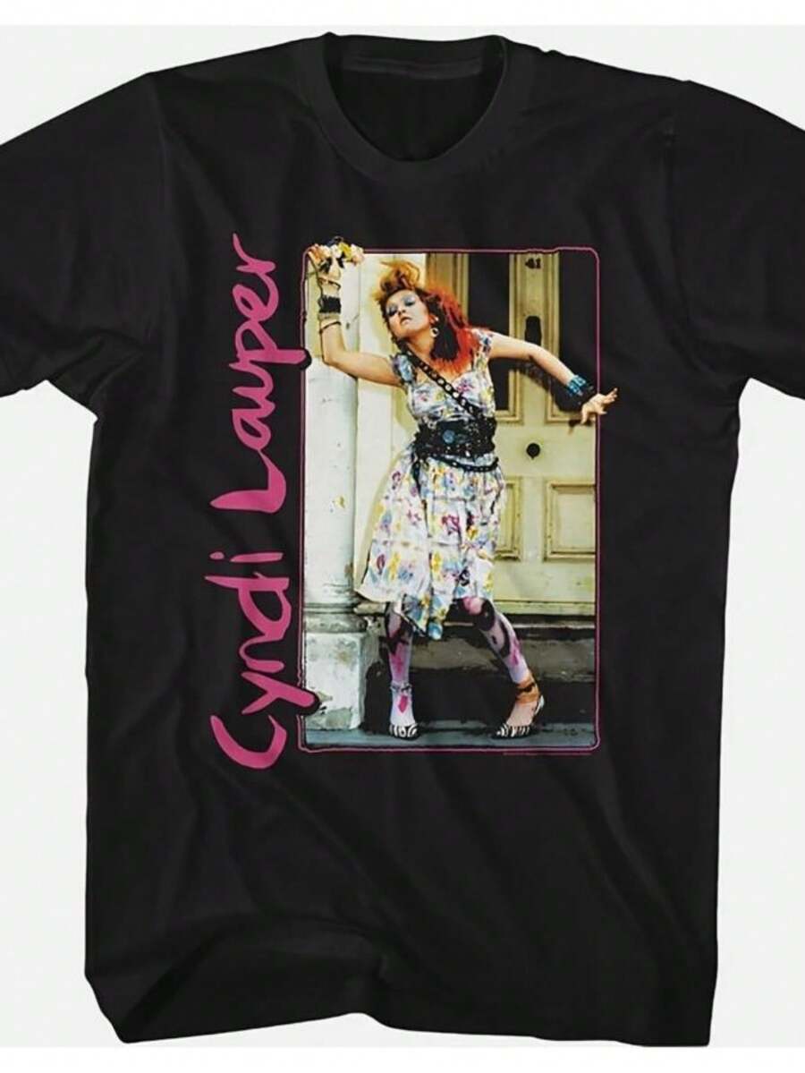 playeras de mujer Cindy Lauper She's Too Unusual Graphic T-Shirt - Vibrant Pop Rock Music Design Cotton Short Sleeve Pure Couple Streetwear Top - Negro - Ver 1