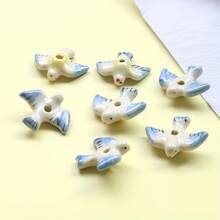 5pcs Handmade Bird-Shaped Beads, Suitable For Jewelry Making; Animal, With Threading Holes, Suitable For Crafts And Beading Projects; Vintage Style Decorative Beads Set - Blue and White - View 6