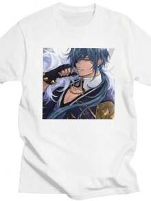 playeras de mujer 2026 Custom Male Kaeya Genshin Impacts T Shirt Short Sleeves Cotton Tshirts Classic T-shirt Leisure Anime Game Tee Slim Fit Clothing - Blanco - Ver 1