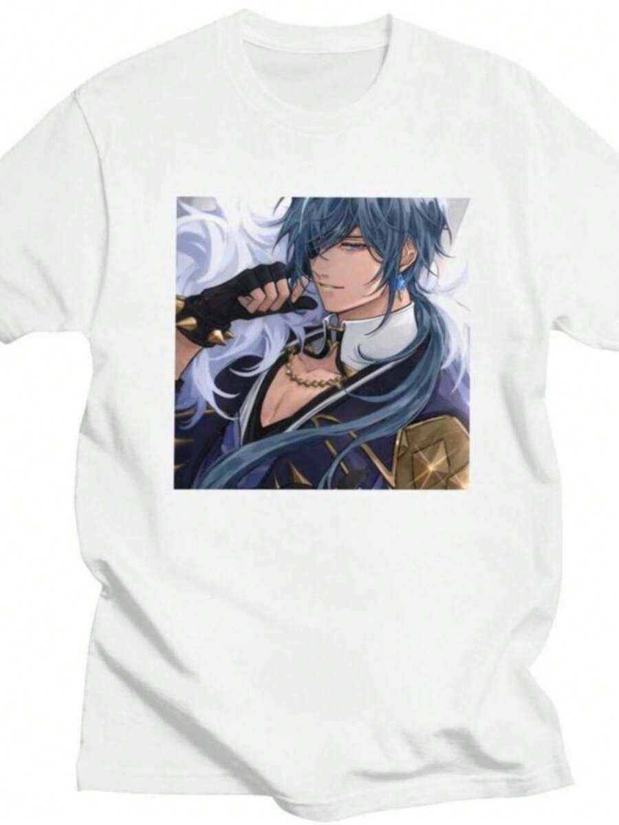 playeras de mujer 2026 Custom Male Kaeya Genshin Impacts T Shirt Short Sleeves Cotton Tshirts Classic T-shirt Leisure Anime Game Tee Slim Fit Clothing - Blanco - Ver 1