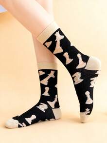 5/3 pares de calcetines con patrón de ajedrez romano, calcetines de media pantorrilla, calcetines versátiles, transpirables y que absorben la humedad para todas las estaciones según la de INS - Multicolor - Ver 2