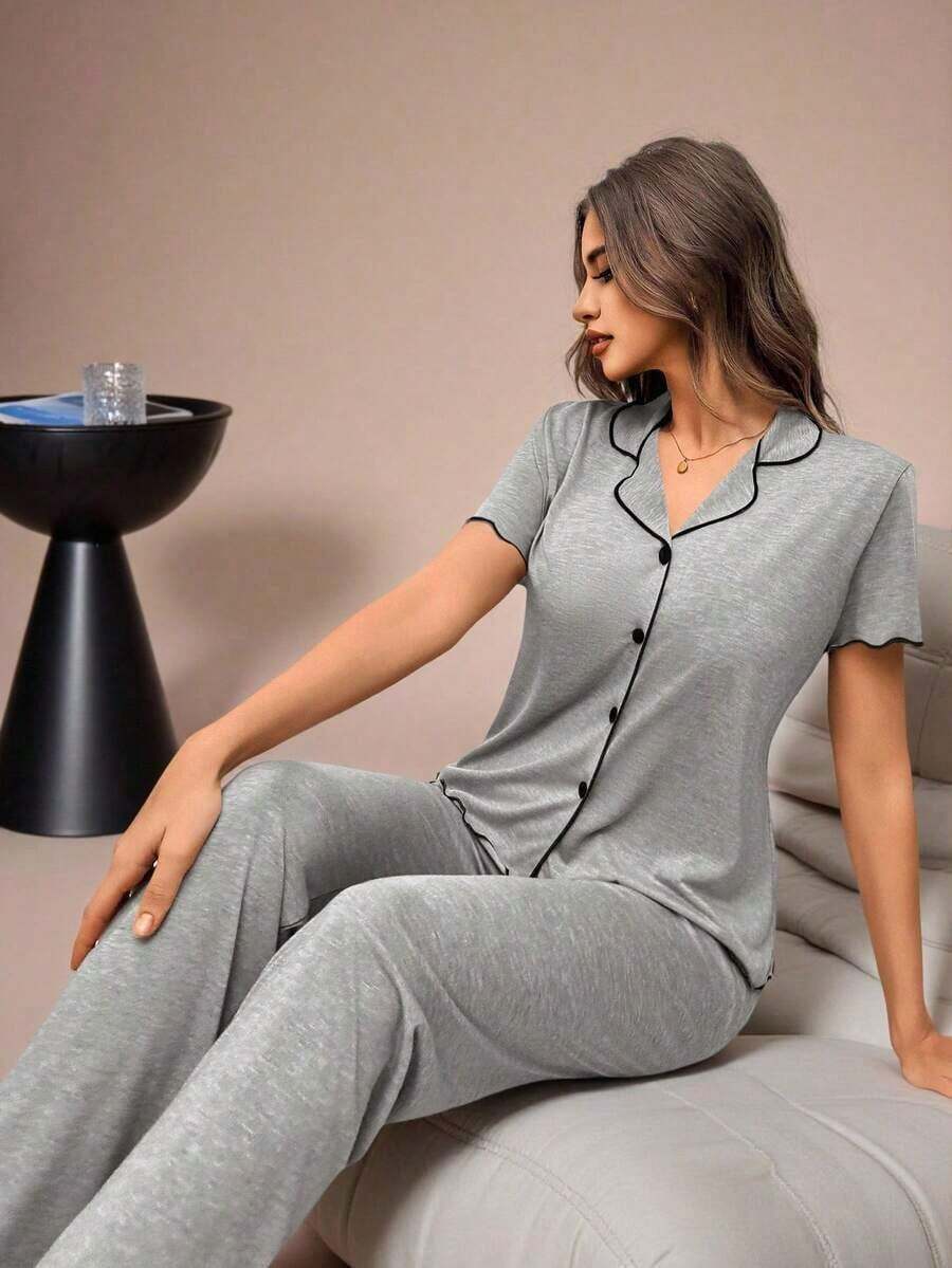 Mono de verano de punto ligero y suelto con volantes, de tela roja, de estilo casual y holgado para mujer - Gris Claro - Ver 1