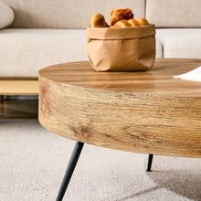 Round Coffee Table, 70 Cm In Diameter, With A Wood-Look Finish (MDF) And Black Metal Legs. Minimalist Design, Ideal For Living Rooms And Small Spaces. - Natural Color - View 8