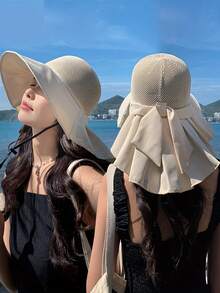 1 buah Topi Matahari Lipat, Topi Ember Bertepi Lebar untuk Wanita di Luar Ruangan, Topi Matahari Musim Panas Jaring Bernapas dengan Perlindungan UV, Cocok untuk Pemakaian Sehari-hari - A - View 1