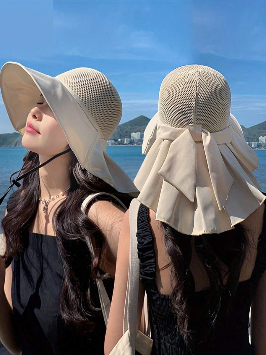 1 buah Topi Matahari Lipat, Topi Ember Bertepi Lebar untuk Wanita di Luar Ruangan, Topi Matahari Musim Panas Jaring Bernapas dengan Perlindungan UV, Cocok untuk Pemakaian Sehari-hari - A - View 1