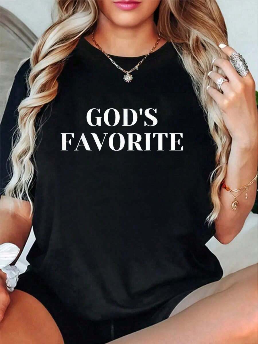Camiseta Favorita de Dios 100% Algodón - Estilo Urbano Vintage Unisex, Camiseta de Manga Corta de Algodón Puro con Cuello Redondo - Negro - Ver 1