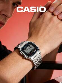 2 piezas Reloj de cuarzo para hombres A159W-N1, larga duración de la batería, adecuado para uso diario en diversas ocasiones. Características: pantalla LCD, fecha, día de la semana y función de alarma. Bonus: Reloj de constelación - Plateado - Ver 2