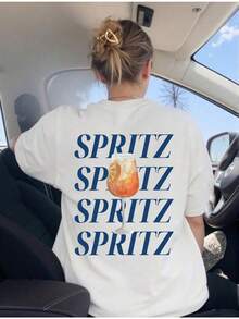 Camiseta de Hombros Caídos con Estampado Gráfico de Múltiples Motivos, Manga Corta, Cuello Redondo, Estilo Casual para Primavera y Verano, Ropa de Mujer Y2k - Blanco - Ver 2