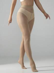 女款裸色薄透絲襪，高腰、高彈性、防勾絲、大尺碼，舒適全天穿著 - 杏色 - 查看 3