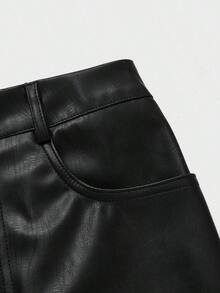 Falda lápiz midi de cintura alta, elegante, de cuero vintage, para uso diario y de negocios, de corte ajustado, color negro, para primavera - Negro - Ver 8
